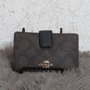 Coach Signature PVC Medium Corner Zip Wallet (Black/Brown)